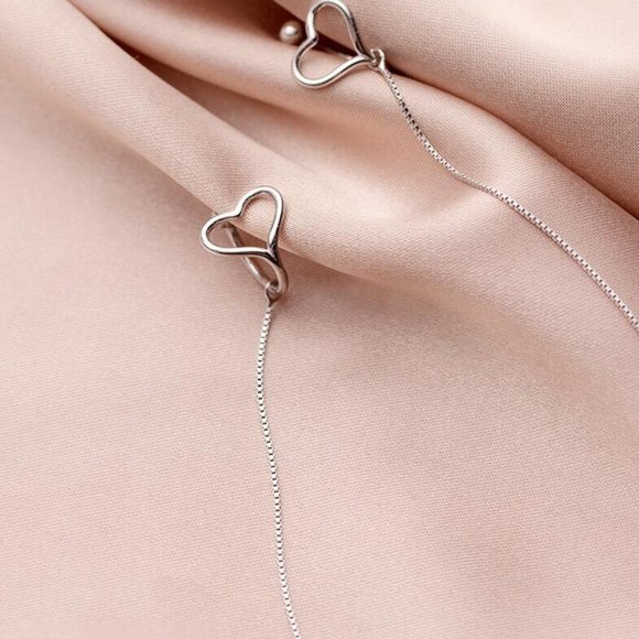 NEW 925 Sterling Silver Heart Cuff Chain Earrings - Picture 6 of 10
